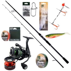 Inzite Base Stick Hecht-Set mit Angelrute, Spinning Base Reel, monofiler Hauptschnur und geflochener Backing-Schnur - perfekt für den Fischfang