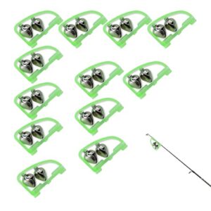 Bissanzeiger fürs Angeln, 12 Stück Fishing Bells Angeln Alarm, hochempfindliche Edelstahlglocken & Grüne Kunststoffclips - Rutenspitzenbeleuchtung für Meeres- und Nachtangeln
