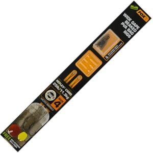 Zwei Karpfenmontagen mit unterschiedlicher Größe und verschiedenen Farben. Die Ringe sind von weichem Reflex-Camo-Geflecht gebunden und haben eine Länge von 10 cm.