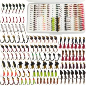 L-PATTERN Fliegenfischen Set, 134 Stück Forellenköder mit Fliegenbox, Trocken Nasse Fliegen Fishing Lures, Nymphen, Streamers, Popper
