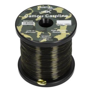 Mostal Camou Carpline 1200m Monofile Schnur Großspule Camouflage, eine hochwertige und widerstandsfähige Schnur für den Angler mit einer weichen Oberfläche und abriebfester Eigenschaft.