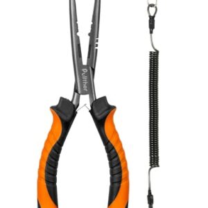 Angelhakenentferner aus Karbonstahl, teflonbeschichtete Spaltringzange mit Trageband zum Angeln in Salzwasser und Süßwasser