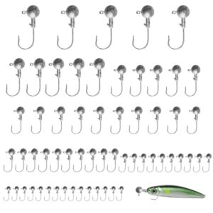 60 Stück Klein Jigköpfe Set, 7 Größen Angelhaken, Jighaken für Gummifische, Angelzubehör (1g, 2g, 3,5g, 5g, 7g, 10g, 12g)