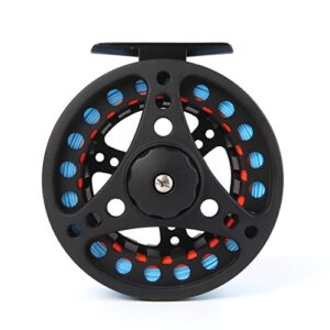 Hochwertige Fliegenrolle mit Schnur Combo, große Dorn Aluminium Fliegenfischrollen, Schwarze Rolle mit himmelblauer Fliegenschnur, 3/4WT Rolle und Schnur