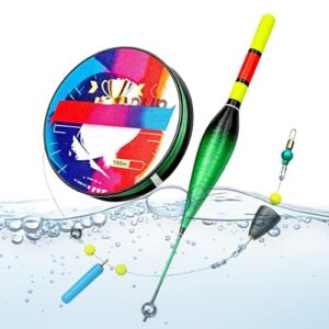 Automatisches Bobber Angelschnur Set für das Ufer- und Bootsangeln. Stabiles Posen Angeldraht Set mit Farbwechsel Blasenposen Nylonfaden Schnur Sets Angeln, Friedfisch Posenstopper Schnur Kit für Fischzubehör