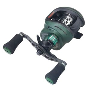 Balzer Shirasu Micro Cast 6100 L Linkshand Baitcaster, Multirolle, Angelrolle mit drei Spulen und schwarzer Handhabung auf weißem Hintergrund