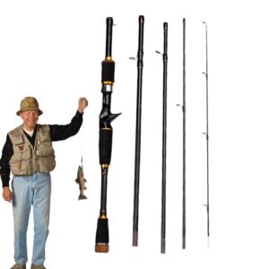 Tragbare Angelrute für Reisen, Kohlefaser-Bauweise, 2,1 Meter lang, Baitcasting-Rute für Süß- und Salzwasser