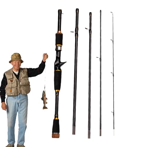 Tragbare Angelrute für Reisen, Kohlefaser-Bauweise, 2,1 Meter lang, Baitcasting-Rute für Süß- und Salzwasser