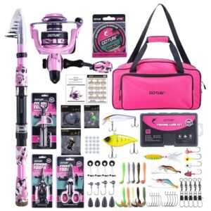 Goture Angelset mit Teleskop-Angelrute, Komplettes Angelset für Anfänger und Profis, 1,8m-2,7m Pink