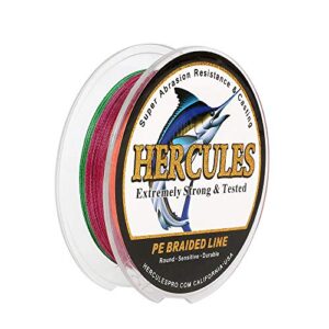 Hercules Super Cast 100m - 2000m geflochtene Angelschnur mit hoher Knotenfestigkeit und Abriebfestigkeit für Salzwasser und Süßwasser, PE-Geflecht, Fischdraht, Superline, 4 Stränge