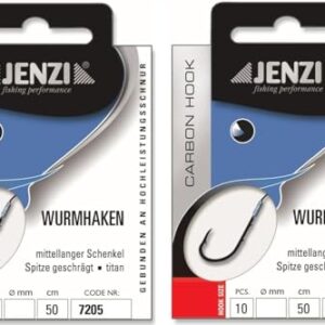 Fischereihaken aus Carbon-Titan-Stahl in verschiedenen Größen, 2 Packungen mit je 10 Haken, freiwilliger Aufkleber enthalten