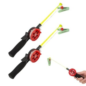 Krabben Angelrute für Kinder, 2 Stück ABS-Krabben-EIS-Angelruten 33.5CM, Kinderangel Krebsangel mit Klemmzubehör, Zufällige Farbe, Kinder Angel Krebsangel für Garnelen Krabben