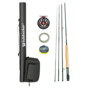 Kylebooker Fliegenfischrute Kombi-Set mit Spule, ideal fuer Anfänger und Fortgeschrittene zum Angeln von Forellen, Panfish und kleinen Barschen. Leichte und robuste Konstruktion mit mittelschneller Aktion und sicheren Rollenmontage.