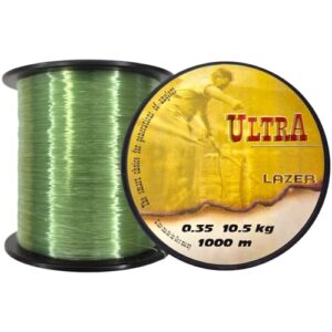 LAZER LINE ULTRA Monofil Angelschnur für Karpfen, Hecht und Zander - 1000m lang, DIA 0,35mm, Testgewicht 10,5kg, grüne Schnur