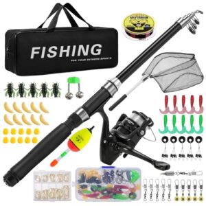Teleskop Angelrute, 1.8m Angel Spinnruten Rollen Kombi Set mit Netto Kohlefaser Angelrute und Tragetasche für Angelzubehör im Salzwasser und Süßwasser