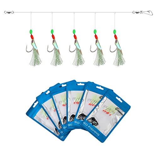 Luroad Makrelenfeder-Rigs mit leuchtenden Perlen, bionischen Fliegenden Insketen und Ködern für Makrelen, Seelachs, Hering und Barsch. Perfekte Angelruten für Anfänger und erfahrene Angler.