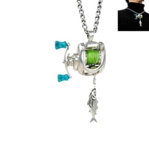 Miniatur-Angelrollen-Halskette mit drehbarem Griff und Präzision für Angelliebhaber, perfekte Accessoires zum Tragen oder als Angelausrüstungshalter