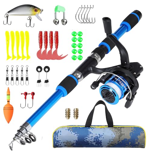 Kompaktes Angelset für Kinder, 1.8m Teleskop Angelrute mit Rolle und Köder für Jungen und Mädchen