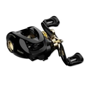 Ergonomische Angelrolle mit hohem Übersetzungsverhältnis 7.2:1, bremskräftige Magnetkugeln und Entladungsalarm-System für effizientes Angeln im Salzwasser und Süßwasser.