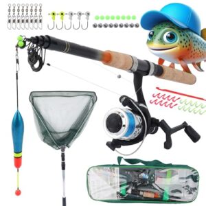 Q-Tac Angelset Forellenrute 240 cm - komplettes Angelset für Gelegenheitsangler und Anfänger mit Kescher, Angelrolle und Zubehör