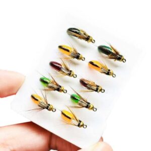 Qitewwrme Nass Fliegen Köder, hochwertige und handgefertigte Insektenmimikry für das Fischen in verschiedenen Gewässern