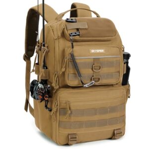 Angeln Rucksack mit Verstellbarem Fach für Angeln, 40 Liter Fassungsvermögen, flexibles Hauptfach und klappbare Trennwand, ideal für Seeangeln, Flussangeln, Teichangeln und mehr