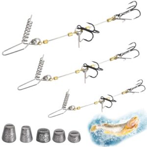 Ein Set aus Shallow Rig Stinger Haken mit Vorfach System und wechselbaren Gewichten von 5 g bis 20 g für Gummifische