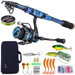 Angelrute und Spule Combos, Kohlefaser Teleskopfischen Pole und Spinning Reel 12+1 BB mit Tragekoffer für Salzwasser und Süßwasser Angelausrüstung Kit-2,1M