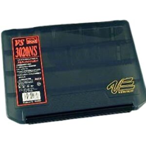Hochwertige Tackle Box von Meiho, Modell VS-3020 NS, in schwarz, ideal für die Aufbewahrung von Jigs, Jigköpfen und Wobbler.