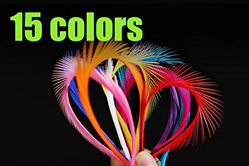 Gänsefedern für Steinfliegen und Nymphenschwänze, 60 Stück in 15 Farben, stachelige Fasern zum Binden von Fliegensets