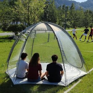 Transparentes Sportzelt für 2 Personen mit 360° Panoramablick, winddicht und tragbar für Outdoor-Aktivitäten wie Camping, Angeln und Sport.
