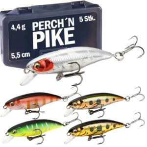 Wobbler Set für Spinnfischen - 5 Stücke für Forelle und Barsch, ultraleicht 4,4g, 5,5cm lang, Kunstköder mit sinkender Aktion für Süßwasser-Angeln