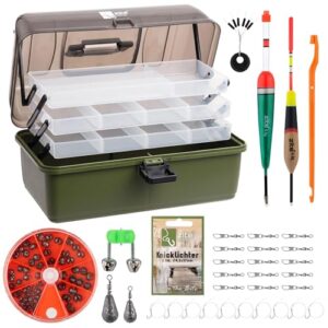 Zite Fishing Angelkoffer inkl. Zubehör Angelset | Grundausstattung für den Angelsport mit Posen, Blei-Gewichten, Haken, Schrotblei und mehr.