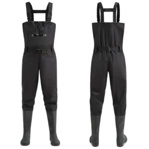 Bluaqua Wathose, Nylon-Wathose für Herren und Damen, verdickte Hosen mit Stiefeln, Brusttaschen, verstellbare Träger, Angelhose für Wasseraktivitäten