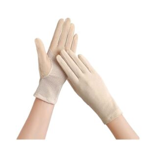 BooeDareno Dünne Damen-Handschuhe, Baumwolle, Touchscreen, Outdoor, Reiten, Fahren, Sonnenschutz, atmungsaktiv, rutschfest, UV-Schutz, Beige