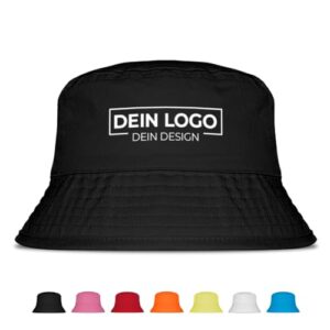 Fischerhut mit Wunschlogo oder Text für JGA, Mallorca & Party - Anglerhut für Männer & Frauen - Festival Sommerhut mit Wunschmotiv und persönlichem Logo oder Text