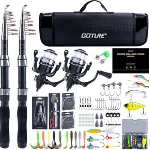 Goture Angelset mit 2 Teleskop-Angelruten, 2,7m Angelrute Set Komplett für Salz-/Süßwasser, Reisen - Angelgeschenk