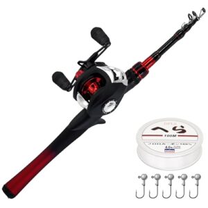 Fischerei-Rod mit Baitcasting-Combo, langlebige Fiberglas-Teleskoprute und Angelschnur, perfekt für den Fang von Zander, Barsch, Wels und Striper
