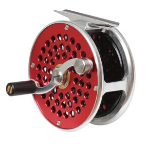Klassische Angelrolle im Vintage-Stil für Rechtshänder und Linkshänder, Fliegenrolle in Rot, 7/9 oz
