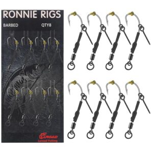 Luroad Ronnie Rigs Set mit Schraube für Karpfenangeln, 8 Stücke, gebogene Haken mit Widerhaken, Teflonbeschichtet