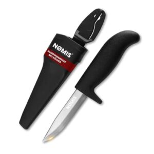 NØMIS Angelmesser, Fischermesser mit 10 cm Edelstahlklinge, ideal als Gartenmesser oder Schnitzmesser, Outdoor-Messer mit Köcher, Arbeitsmesser, robust und scharf