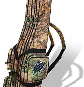 Normani Angel-Rutentasche mit 2, 3 oder 4 Ruten-Fächern und wasserabweisendem Material für die sichere Aufbewahrung von Angelzubehör im Wald.