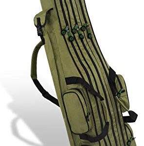 Normale XXL Angel-Tasche mit drei Innenfächern und Ausklappfunktion für 6 Ruten und Kescher, olivgrün, 210 cm lang