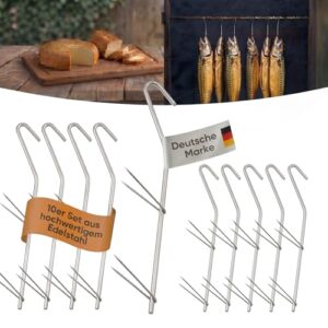 Hochwertige Räucherhaken aus rostfreiem Edelstahl für das Räuchern von Fisch, Fleisch, Wurst und Käse. 10 Stück Doppelspitz V-Krallen mit Scharfen Spitzen und langer Lebensdauer.