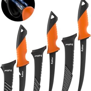 Angelmesser Set, 3-teilig, Kördermesser und Filetiermesser aus Edelstahl mit magnetischen Schutzhüllen, korrosionsbeständige Beschichtung, ideal für Angeln und als Geschenk