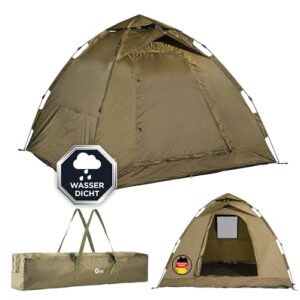 Klassisches Bivvy-Zelt für den Angler, perfekt für zwei Personen, stabilisiertes Fiberglas-Gestänge, leicht transportierbar und ideal für Übernachtungen in der Wildnis oder bei der Jagd.
