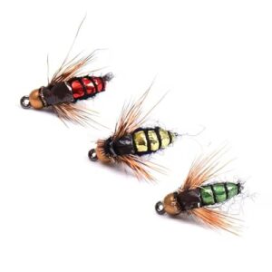 Bionische Fliegen-Nymphen handgebunden für Fischen, bunte Kunstfliegen, Nymphen Forelle, Goldkopfnymphe, Fliegenfischen
