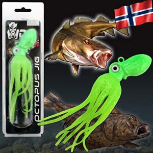 Angel-Berger Wild Devil Baits Octopus Jig für Meeresangler, geeignet für Dorsch, Heilbutt und Seelachs, extrem haltbarer TPE Körper, super lebensechte Bewegungen.