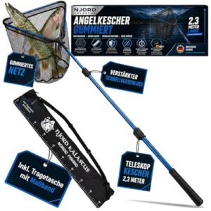 Angelkescher Gummiert Teleskop mit gummierten Netz und extra stabilen Easy Clip Verbindungen, ideal für den Catch & Release-Modus, inklusive Transporttasche und aufgedrucktem Maßband