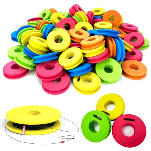 100 Stück Angelschaumspule mit Bleischlitz, Aufwickler Angel Angelschnur rund Schaumstoff orfachaufwickler Fishing Werkzeug Schnuraufwickler, zufällige Farbe